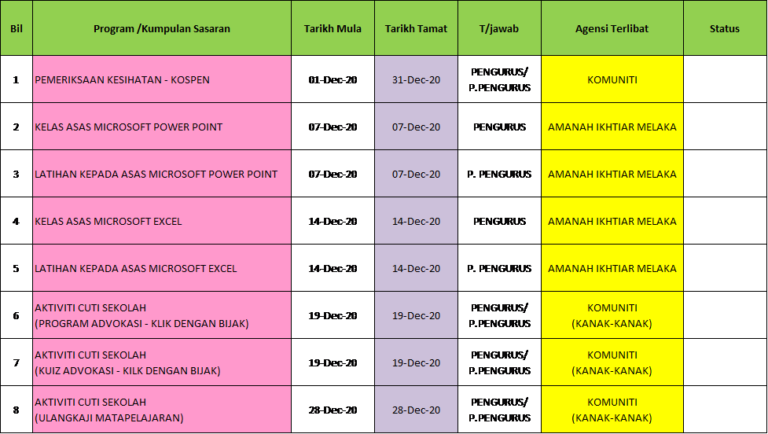 JADUAL AKTIVITI DISEMBER 2020